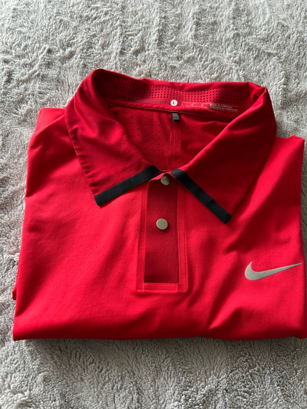 Tiger Woods golf Nike Dri Fit Red Performance Polo Shirt Large NWOT